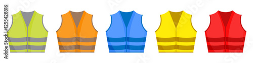 Set of road warning vests in a flat design