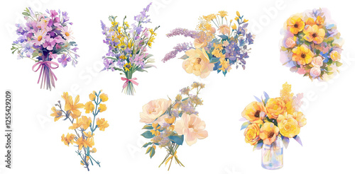 Bundled Collection of flower paintings, colorful bouquets.