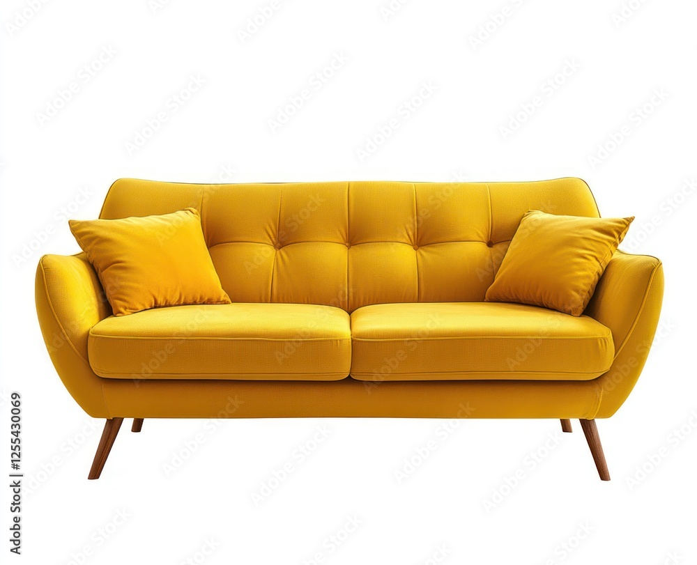 Fototapeta premium Modern yellow sofa isolated on a white background with a clipping path