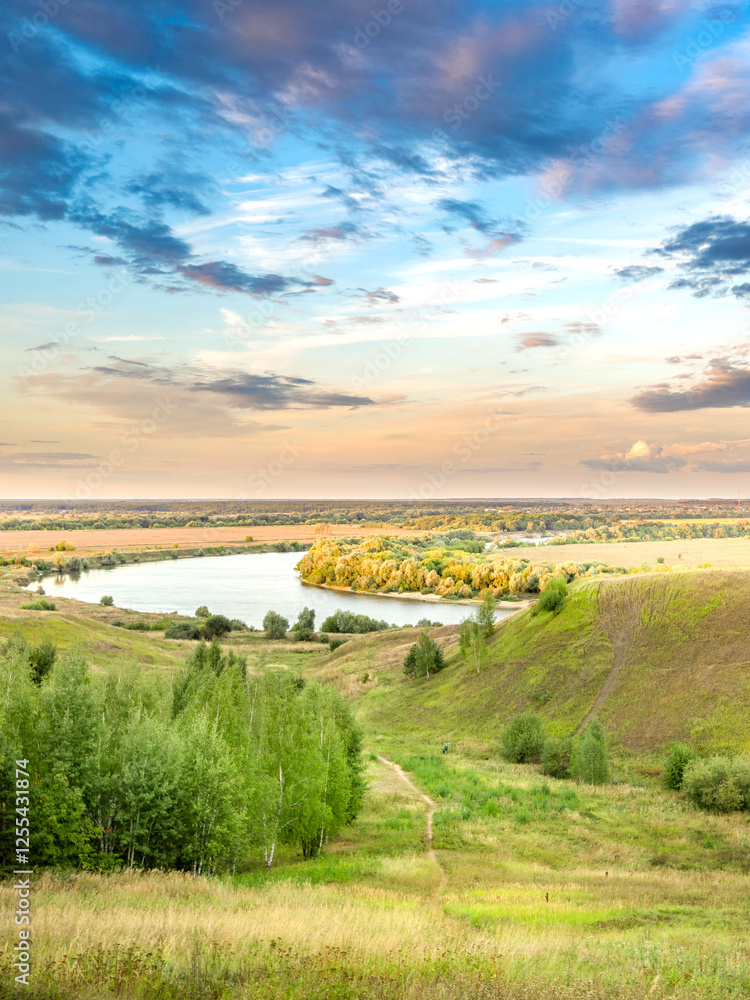 Naklejka premium Beautiful landscape with a river and trees