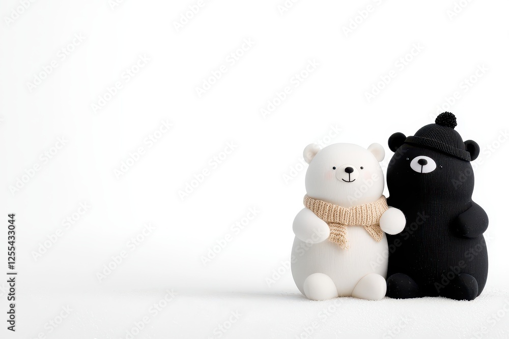 Two charming plush bears in scarves, representing friendship and warmth. Two charming plush bears in scarves, representing friendship and warmth.