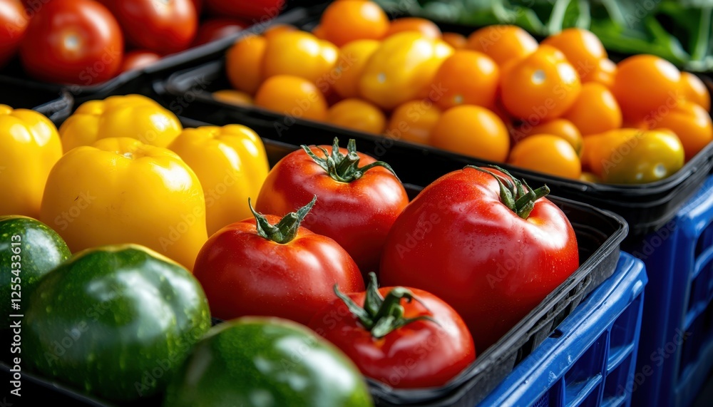 Vibrant assortment of fresh vegetables in market baskets, showcasing colorful produce. Vibrant assortment of fresh vegetables in market baskets, showcasing colorful produce.