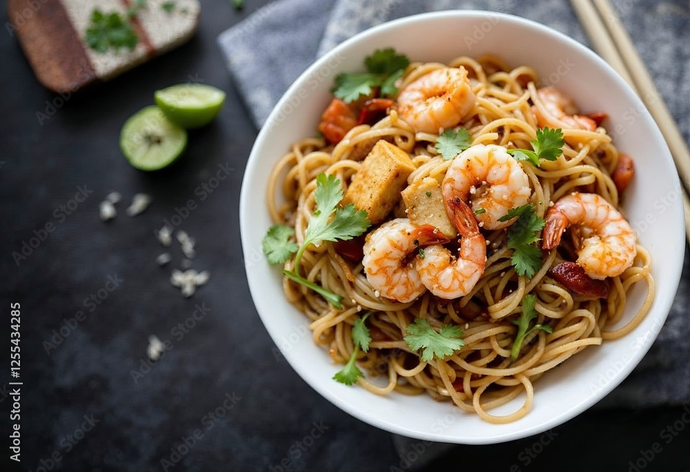 pad thai stirfried rice noodles with dried salt shrimp and tofu pad thai stirfried rice noodles with dried salt shrimp and tofu
