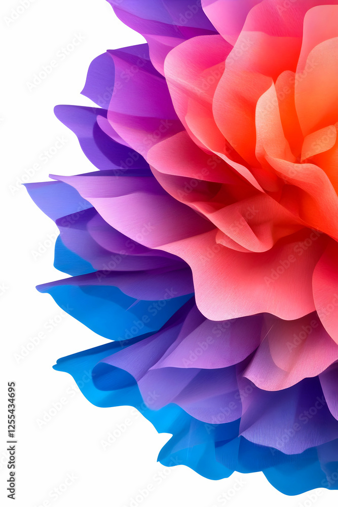 Vibrant flower blossom closeup with multicolored petals isolated on white. Decoration background for beauty or cosmetic products Vibrant flower blossom closeup with multicolored petals isolated on white. Decoration background for beauty or cosmetic products