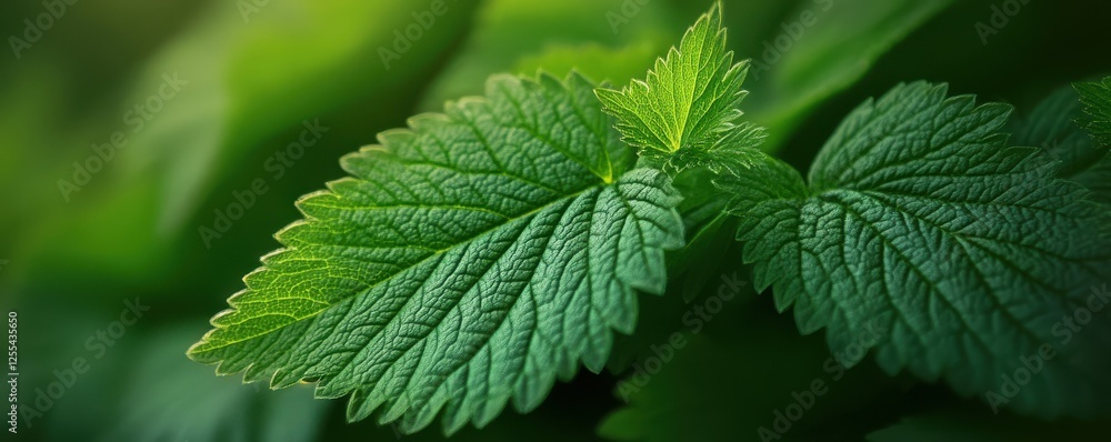 Close-up of fresh green stinging nettle leaves in natural light Close-up of fresh green stinging nettle leaves in natural light