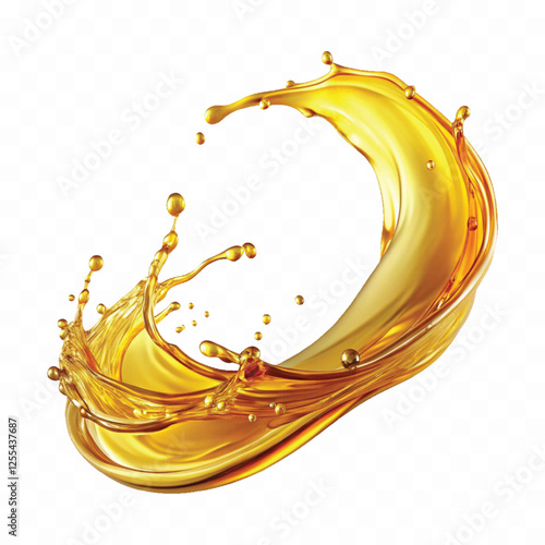 abstract 3d yellow liquid or oil splashing in curve style transparent background