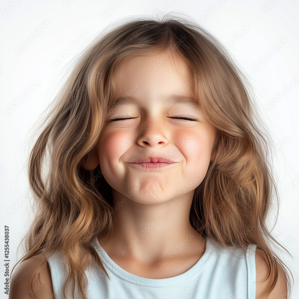 Mischievous Caucasian girl winking in playful expression against a white background Mischievous Caucasian girl winking in playful expression against a white background
