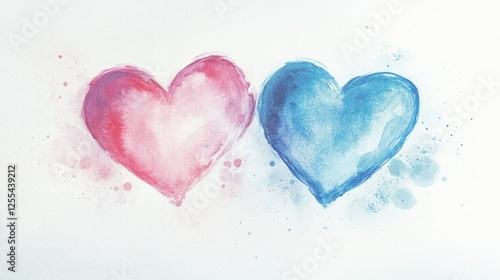 Pastel watercolor hearts delicately painted on a minimal light background, artistic and soft composition