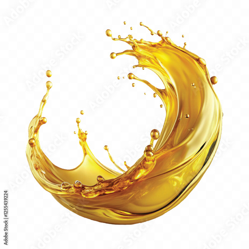 abstract 3d yellow liquid or oil splashing in curve style transparent background