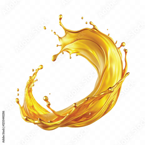 abstract 3d yellow liquid or oil splashing in curve style transparent background