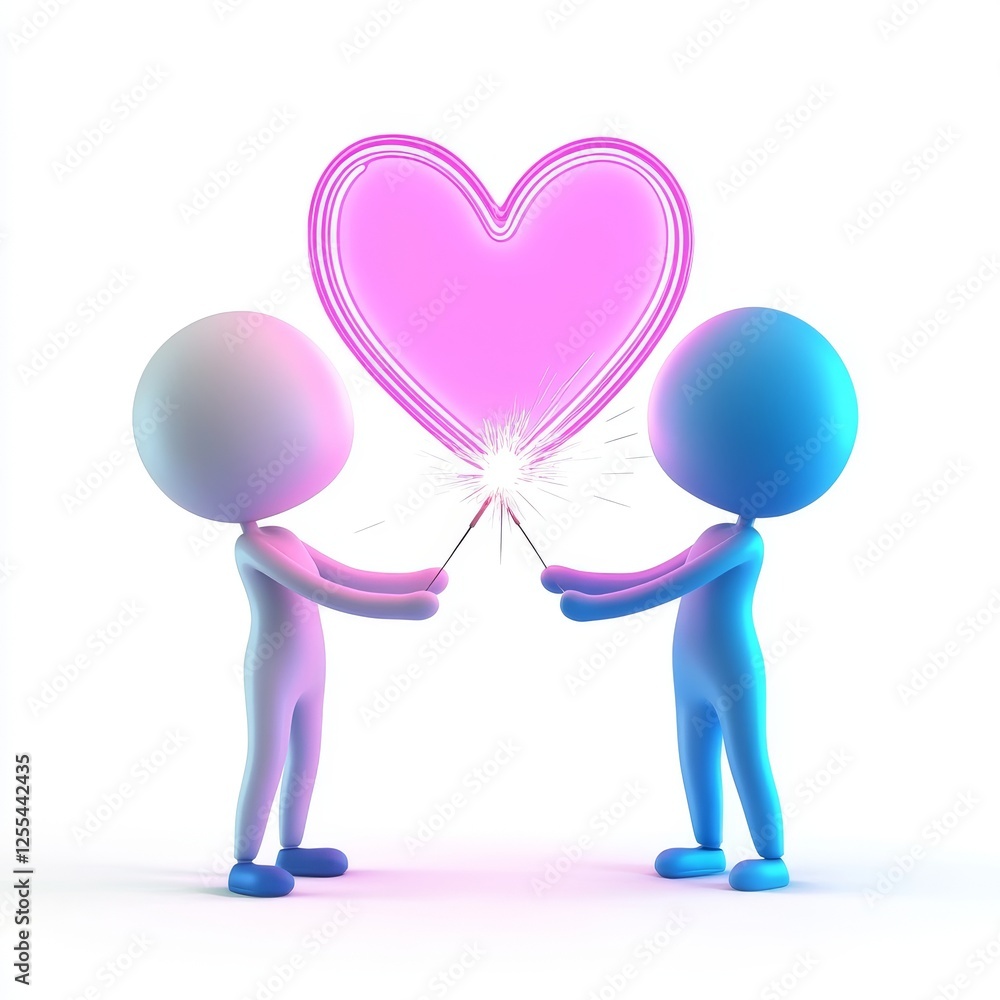 A romantic Valentine's Day scene features a loving couple with a shining heart A romantic Valentine's Day scene features a loving couple with a shining heart