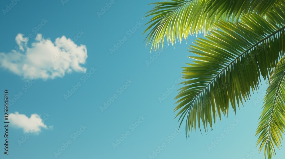 Relaxing tropical scene with palm trees under clear blue sky nature photography outdoor serenity aesthetic view Relaxing tropical scene with palm trees under clear blue sky nature photography outdoor serenity aesthetic view