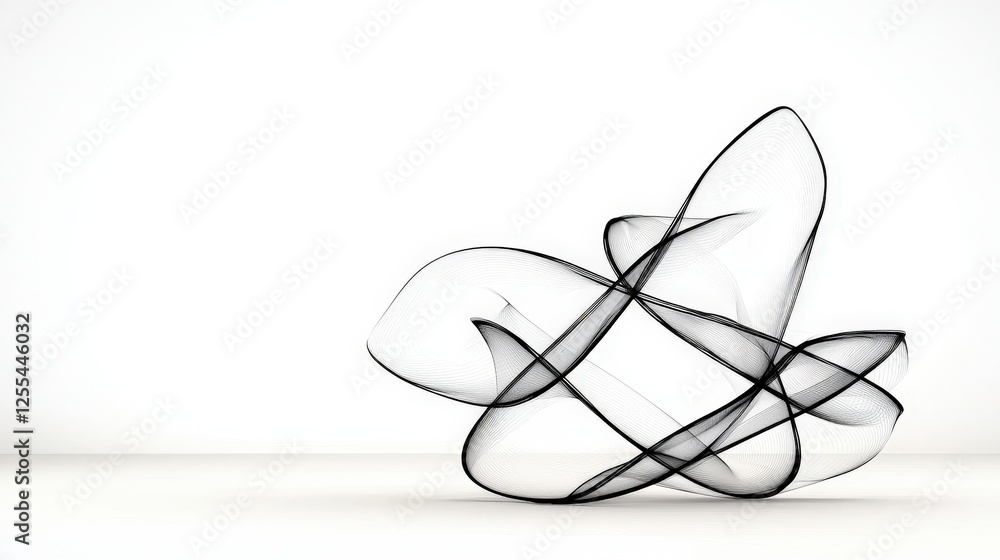 Abstract Black Lines and Curves in Minimalist Artistic Composition on White Background Abstract Black Lines and Curves in Minimalist Artistic Composition on White Background