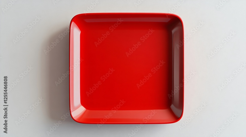 Empty Square Red Plate on White Background - Flatlay Empty Square Red Plate on White Background - Flatlay