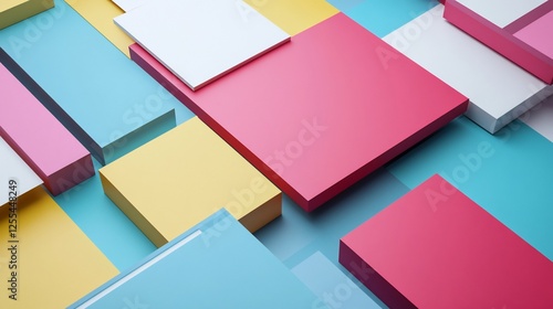 Colorful geometric shapes arranged in a structured pattern create a modern and artistic abstract design