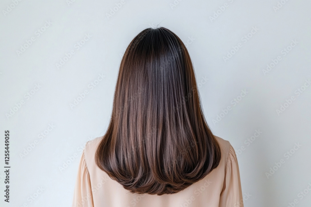 Woman showing her long straight brown hair from behind Woman showing her long straight brown hair from behind