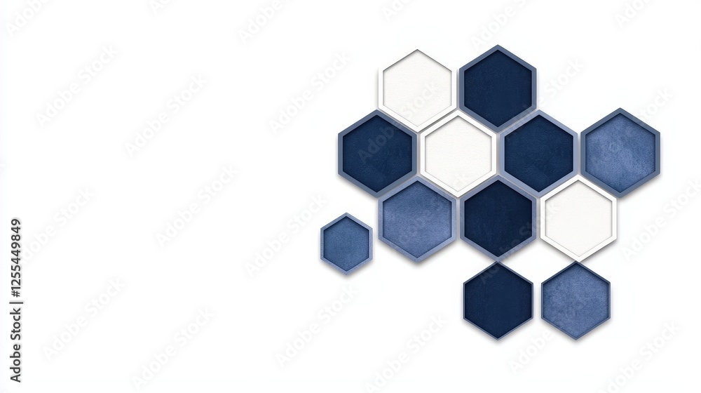 Modern Geometric Pattern with Hexagonal Shapes in Navy Blue and White Color Scheme Modern Geometric Pattern with Hexagonal Shapes in Navy Blue and White Color Scheme