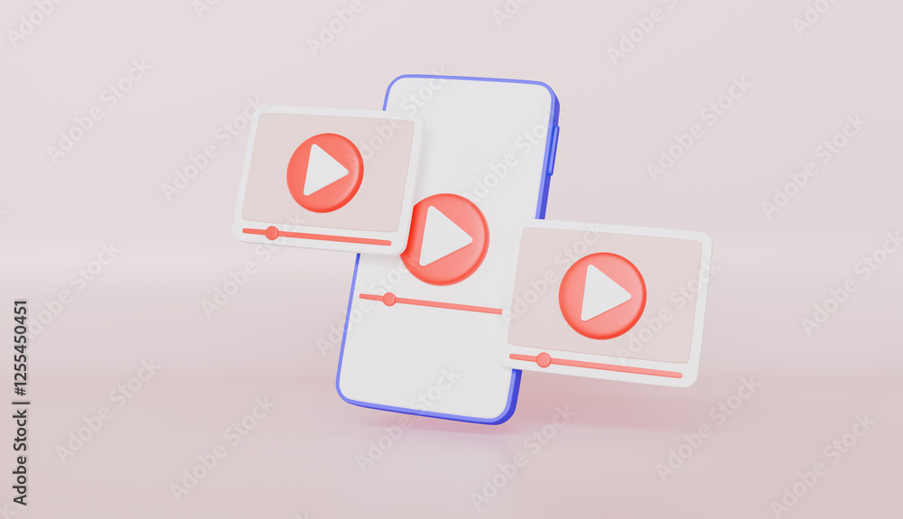 Playing video with video channel online on mobile phone, Live streaming digital multimedia player, making money and video Marketing concept Playing video with video channel online on mobile phone, Live streaming digital multimedia player, making money and video Marketing concept