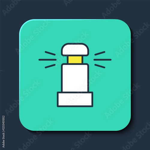 Filled outline Automatic irrigation sprinklers icon isolated on blue background. Watering equipment. Garden element. Spray gun icon. Turquoise square button. Vector