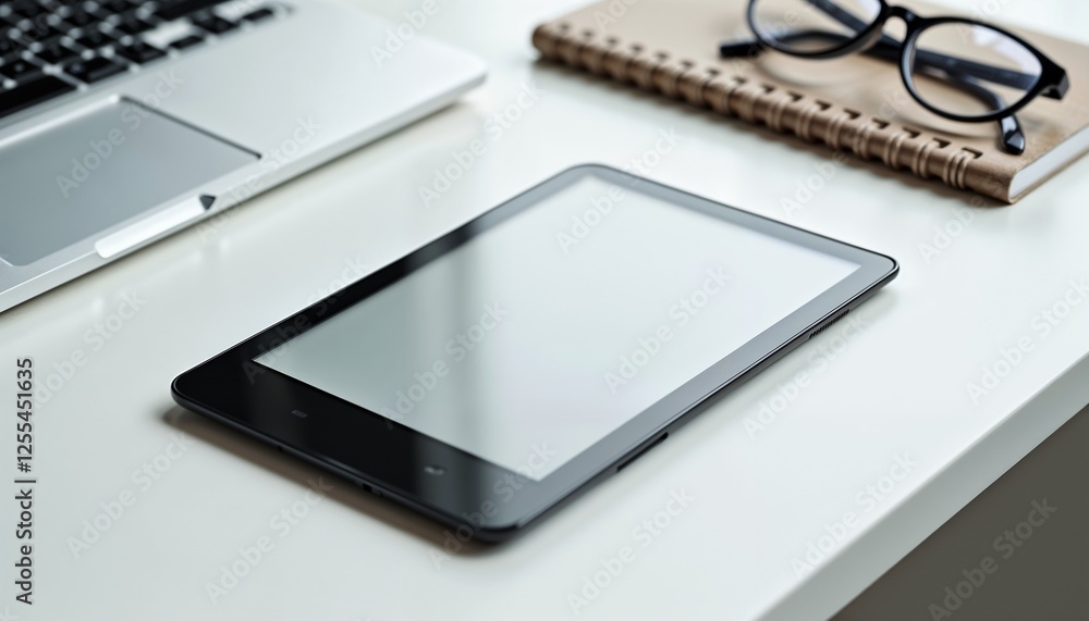 E-reader device on workspace desk with laptop and notebook, modern technology, productivity, copy space
E-reader device on workspace desk with laptop and notebook, modern technology, productivity, copy space