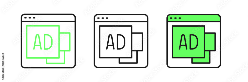 Set line Advertising icon isolated on white background. Concept of marketing and promotion process. Responsive ads. Social media advertising. Vector Set line Advertising icon isolated on white background. Concept of marketing and promotion process. Responsive ads. Social media advertising. Vector