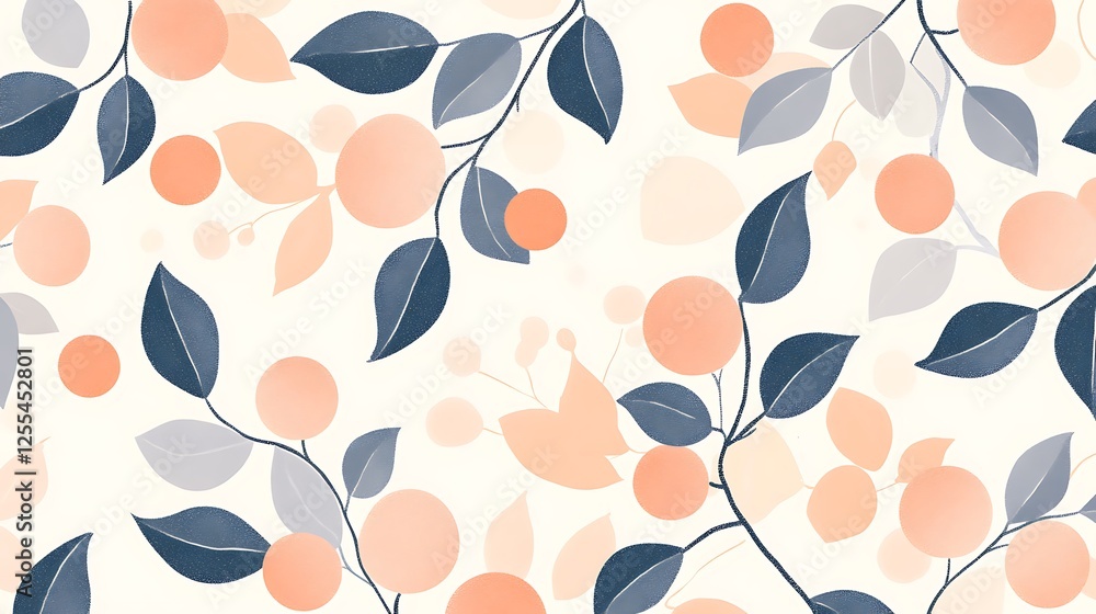 Fototapeta premium Peach Orchard Blossom Branch Leaves Pattern Design