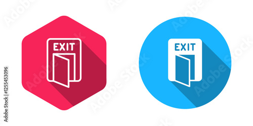 Filled and outline Fire exit icon isolated with long shadow background. Fire emergency icon. Vector