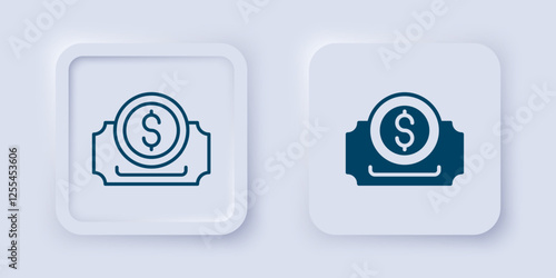 Filled and outline Cinema ticket icon isolated on grey background. Square button. Vector