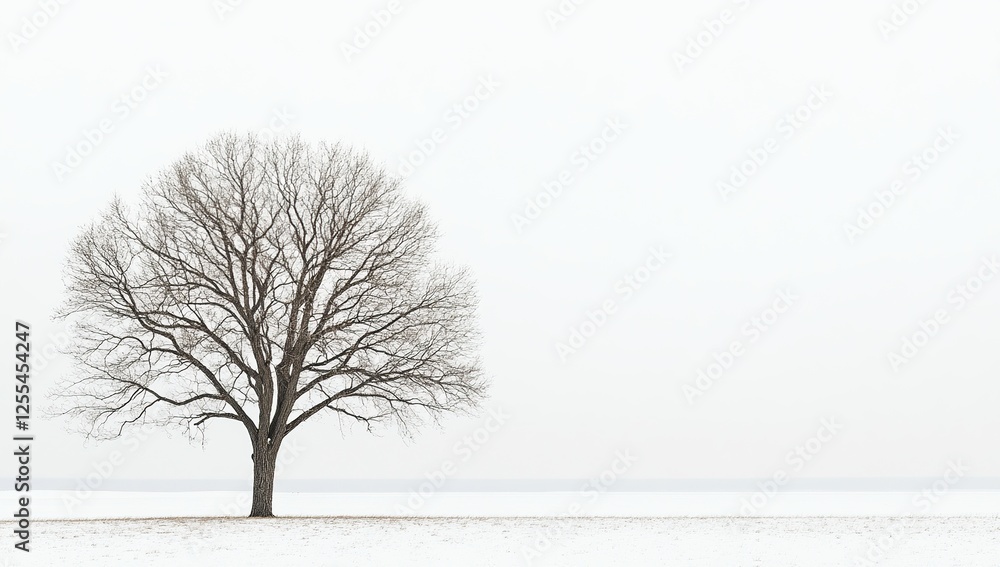 Fototapeta premium Solitary Winter Tree in Snowy Field