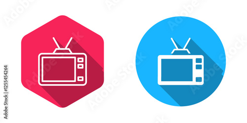 Filled and outline Retro tv icon isolated with long shadow background. Television sign. Vector