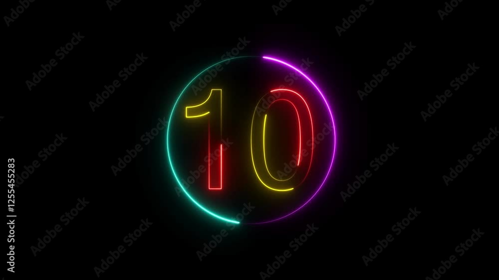 A dynamic circular animation, and glowing neon number 10 . on a black background.and creating a stunning video.4k video A dynamic circular animation, and glowing neon number 10 . on a black background.and creating a stunning video.4k video