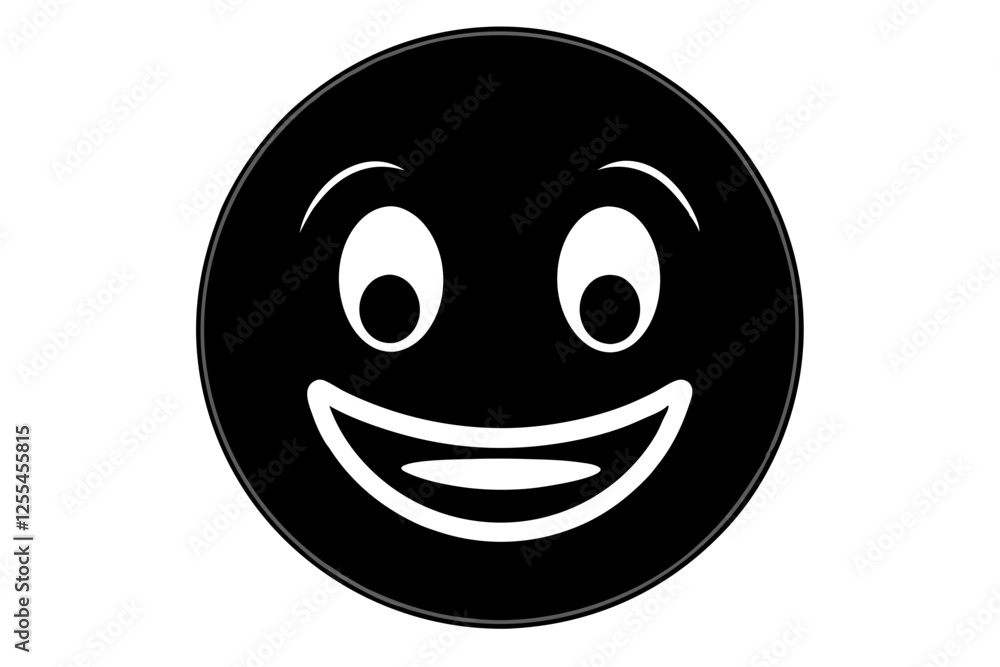 Fototapeta premium Smiling Reaction Emoji Silhouette Icon – Happy Face Black Vector,happy, black, expression, smile, reaction, emoticon, isolated, illustration, emoji, sign, joy, cartoon, fun.