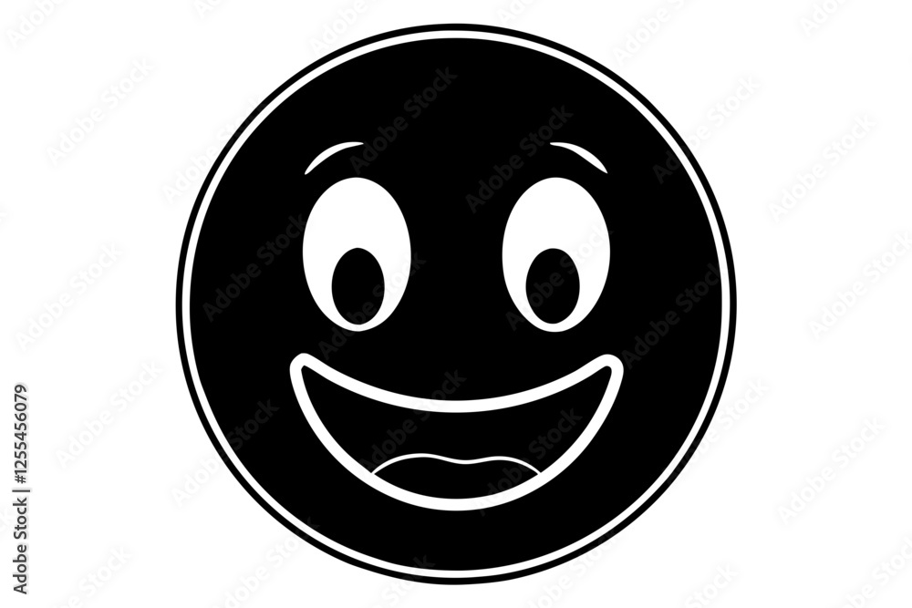 Fototapeta premium Smiling Reaction Emoji Silhouette Icon – Happy Face Black Vector,happy, black, expression, smile, reaction, emoticon, isolated, illustration, emoji, sign, joy, cartoon, fun.