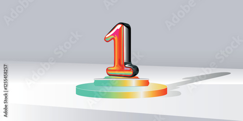 the numbers one,1 above the full color 3D podium