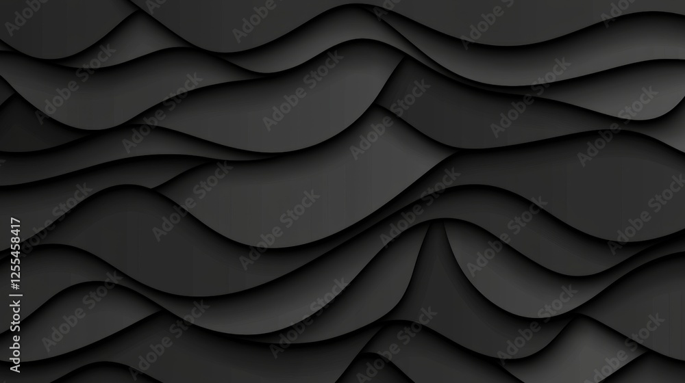 Fototapeta premium Abstract Black Wavy Background with Smooth Curves and Layers