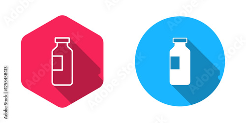 Filled and outline Bottle of water icon isolated with long shadow background. Soda aqua drink sign. Vector