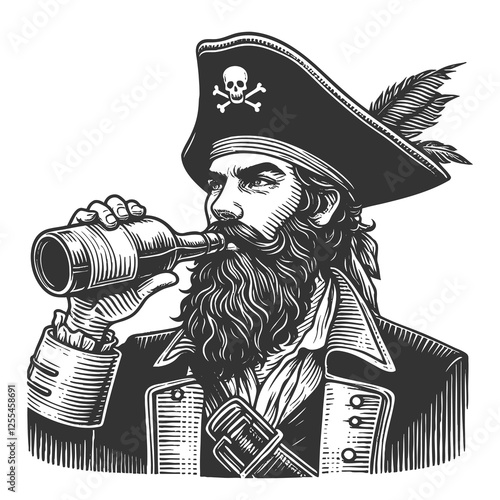 Pirate Drinking Rum engraving raster illustration photo