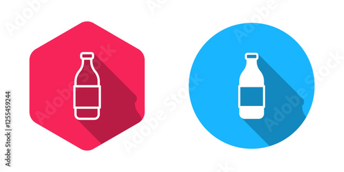 Filled and outline Bottle of wine icon isolated with long shadow background. Vector