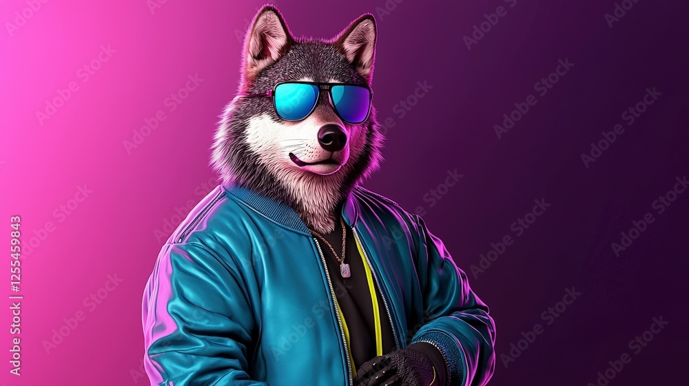 Stylish Wolf Character in Sunglasses Posing with Confidence Stylish Wolf Character in Sunglasses Posing with Confidence