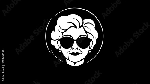Black and white illustration of an elderly woman. Pensioner woman. Grandmother.