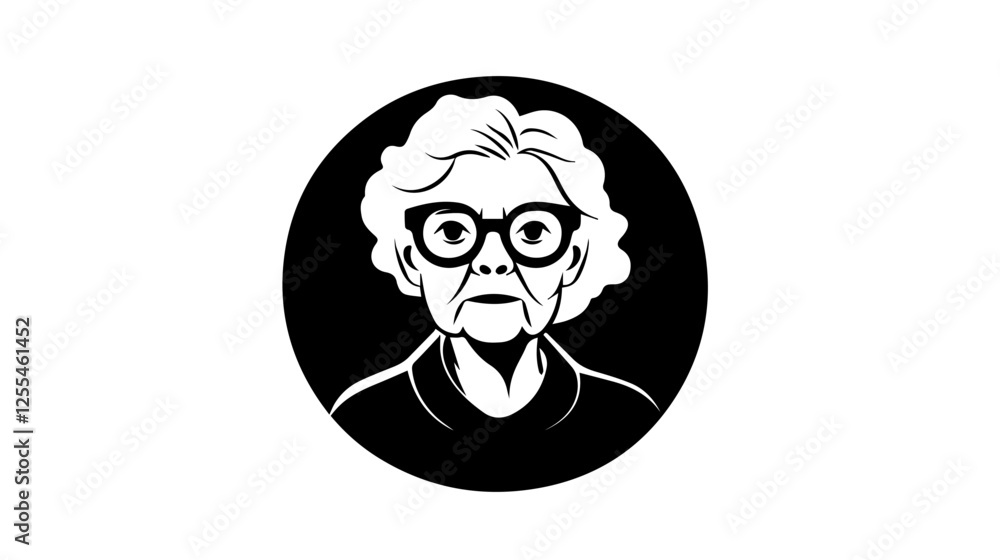 Black and white illustration of an elderly woman. Pensioner woman. Grandmother. Black and white illustration of an elderly woman. Pensioner woman. Grandmother.