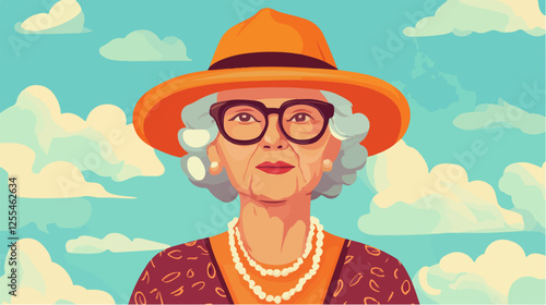 Illustration of an elderly woman. Pensioner woman. Grandmother.