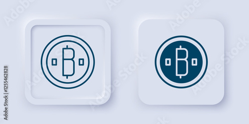 Filled and outline Cryptocurrency coin Bitcoin icon isolated on grey background. Physical bit coin. Blockchain based secure crypto currency. Square button. Vector