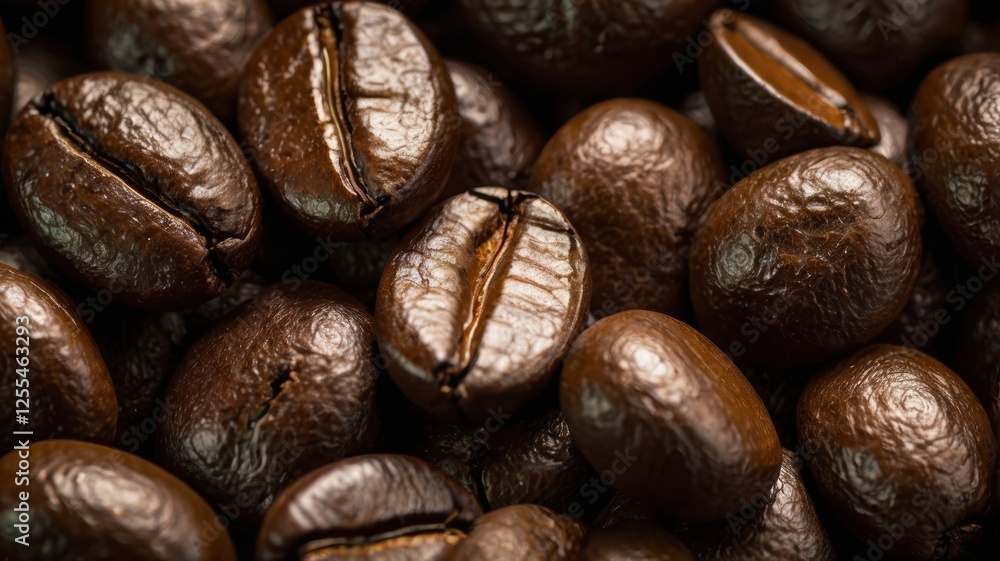 Fototapeta premium Freshly roasted coffee beans displayed in a burlap sack on a wooden surface