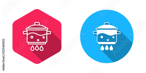 Filled and outline Cooking pot on fire icon isolated with long shadow background. Boil or stew food symbol. Vector