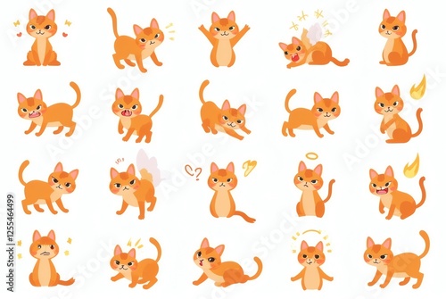 Cartoon Orange Cat Emotions Set