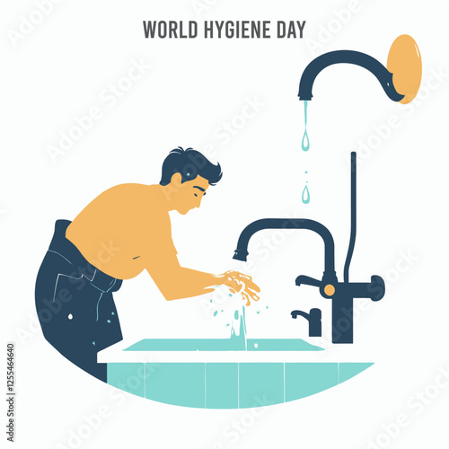 World Hygiene Day, person washing hands, vector illustration.	
