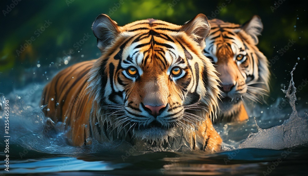 Fototapeta premium siberian tigers in water