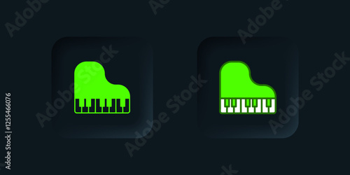 Green Grand piano icon isolated on black background. Musical instrument. Black square button. Vector