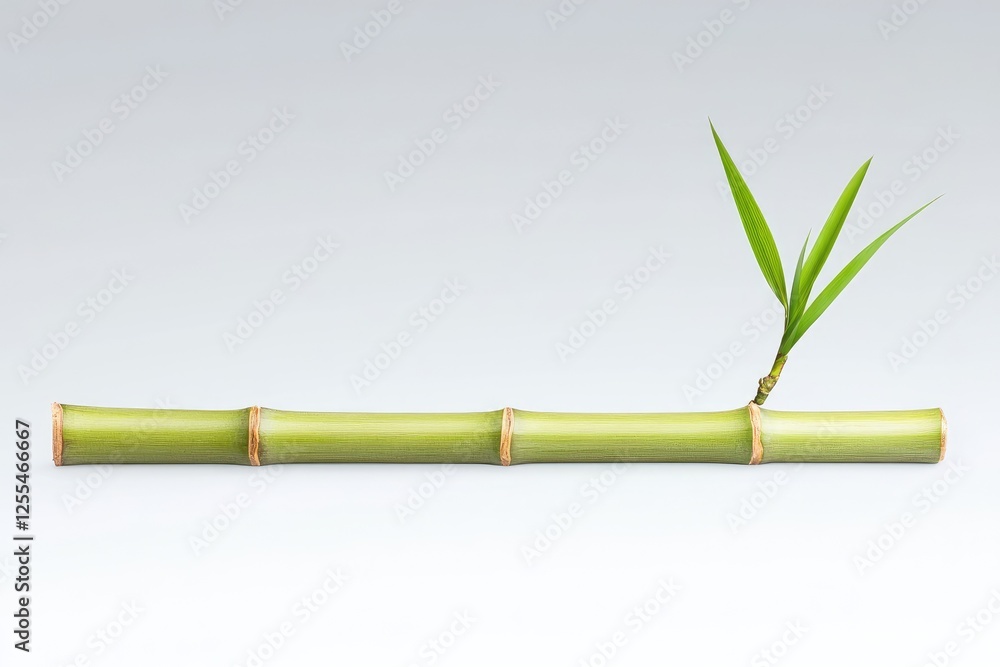 Naklejka premium Fresh green bamboo stalk with a single sprout against a minimalist background